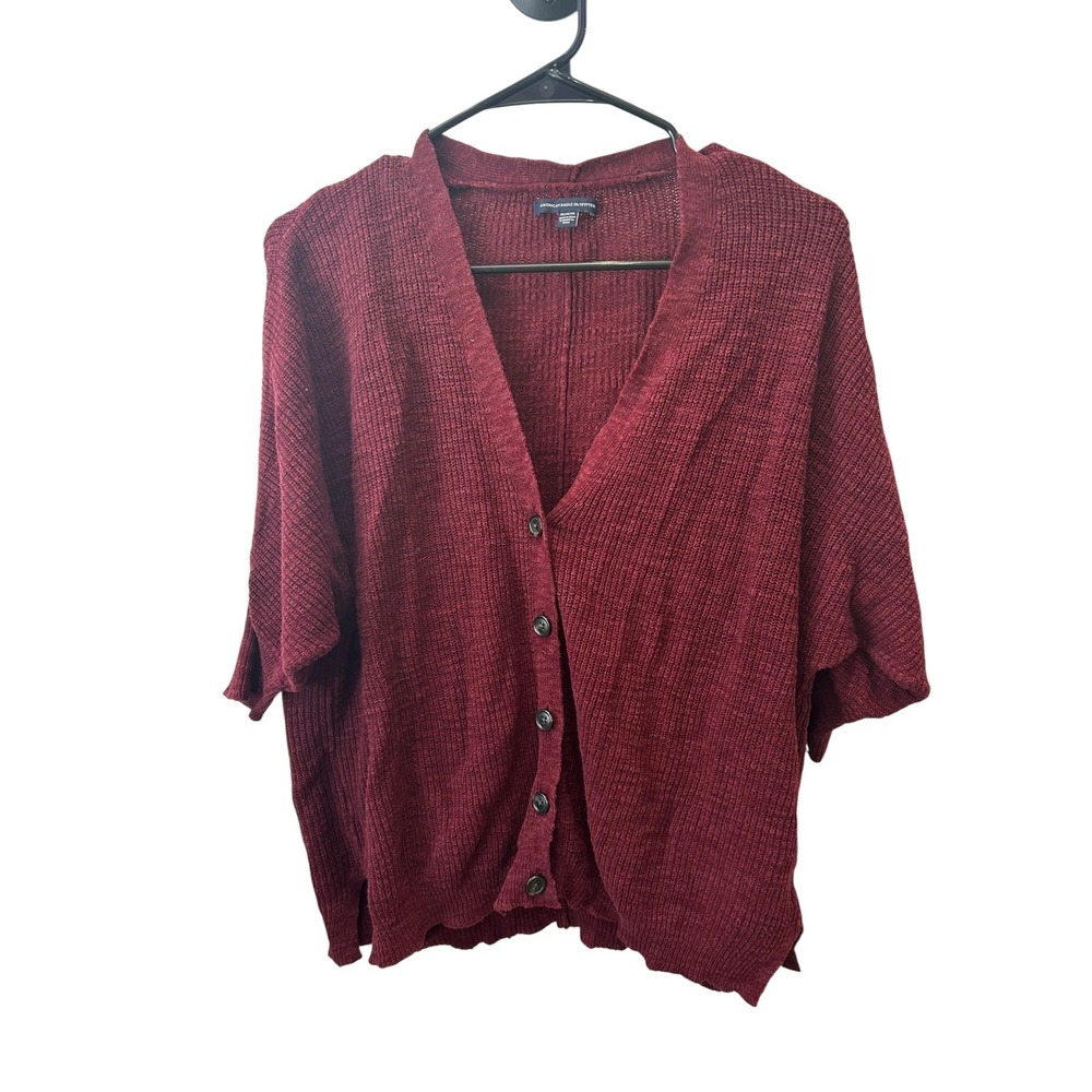American Eagle Outfitters Burgundy Waffle Knit Button Front Cardigan Sweater M